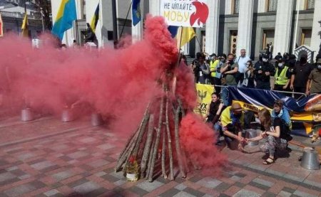 Под Радой «сожгли мову», начались стычки протестующих с полицией (ФОТО, ВИДЕО)